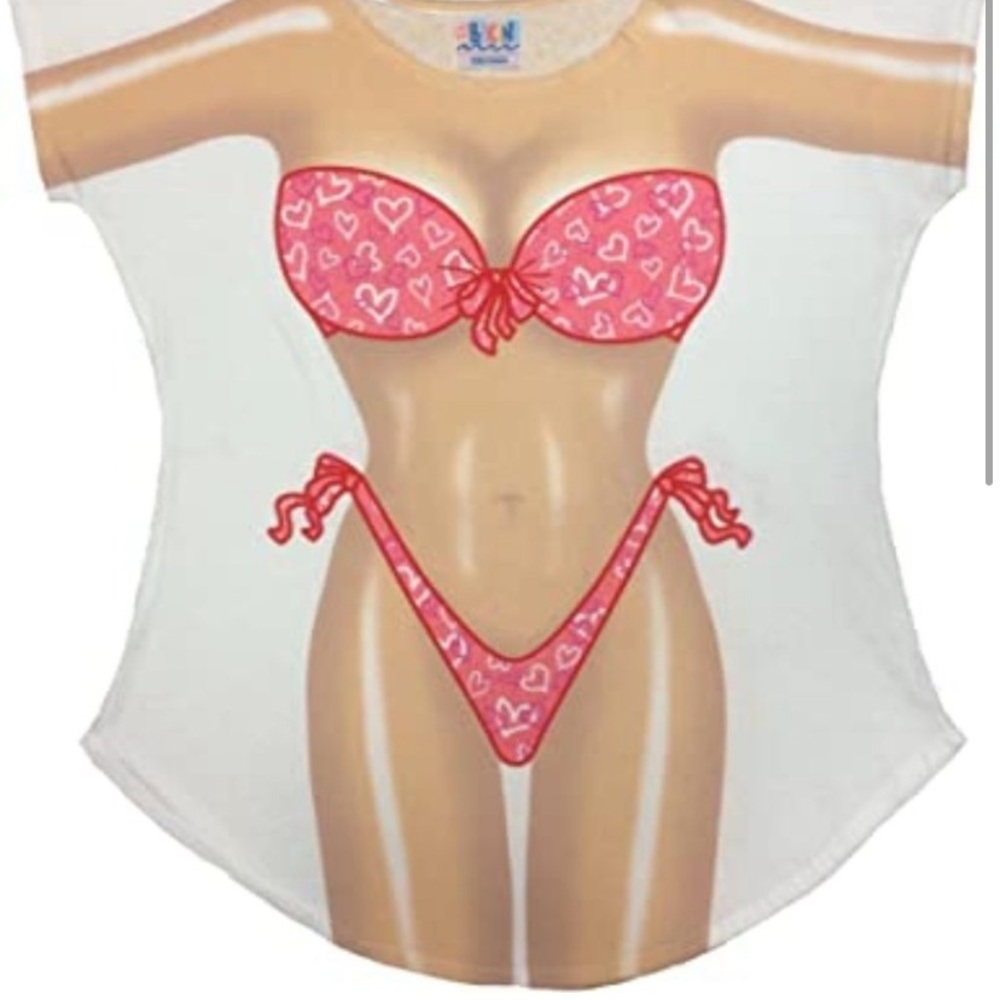 Pink bikini heart printed cover up tee OS NWT